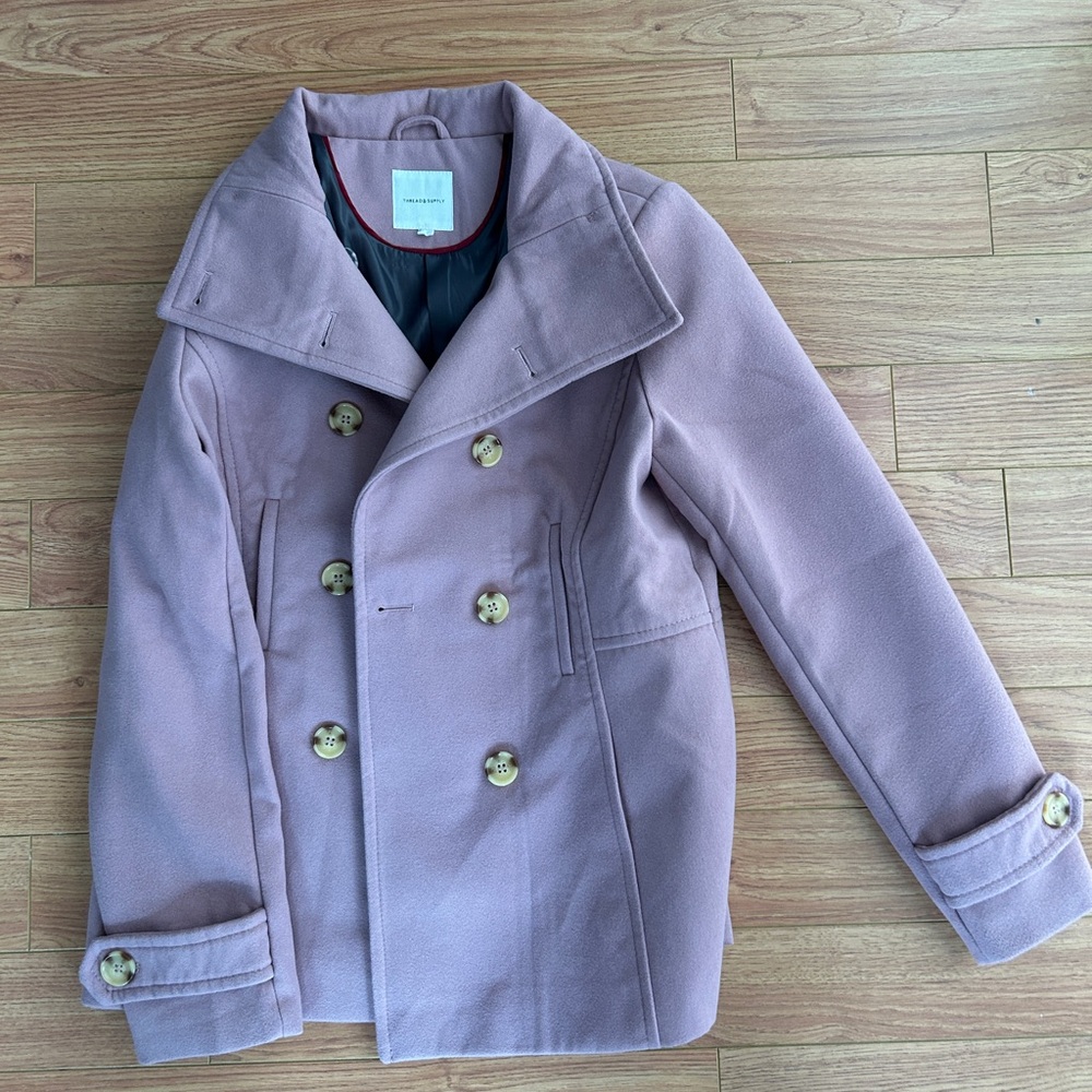 Purple Double-Breasted Peacoat with Wide Lapel